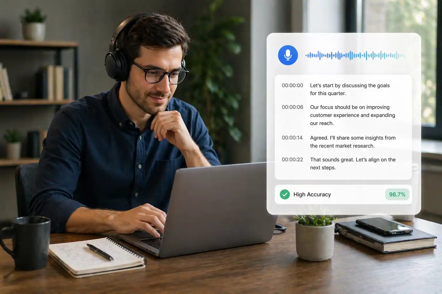 Reconhecimento de fala preciso para transcrições claras de primeira passagem